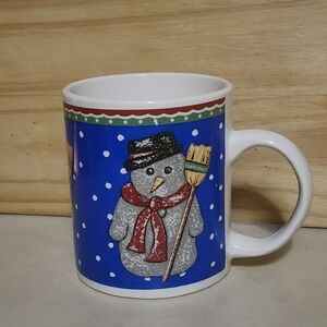 Gibson Housewares Snowman Christmas Holiday Coffee Mug Blue White Dishwasher